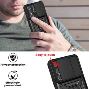 Fundas de teléfono resistentes con cubierta deslizante para cámara y soporte de anillo.