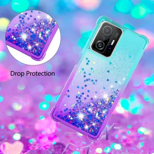 Verloop vloeibare glitter telefoonhoesje gedetailleerde weergave met sterke valbescherming.