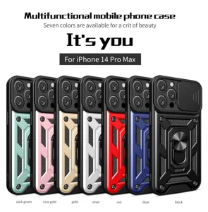 Fundale protectora multifuncional resistente con soporte de anillo y cubierta de cámara para iPhone