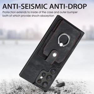 Samsung Ultra ρετρό δερμάτινη θήκη προστασίας με δαχτυλίδι στήριξης και θήκη καρτών.