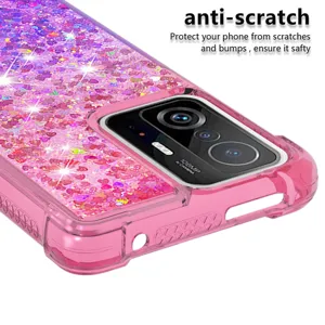 Roze glitter vloeibare telefoonhoes compatibel met Poco X5 Pro, schokbestendige bumper.