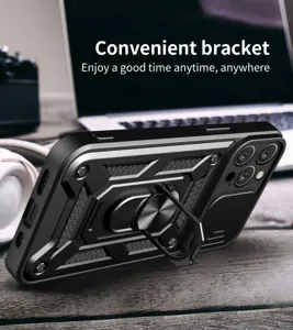 Funda de telefono resistente con soporte de anillo y cubierta de camara de proteccion.