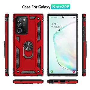 Funda de teléfono protectora roja resistente con soporte de anillo para Galaxy Note20