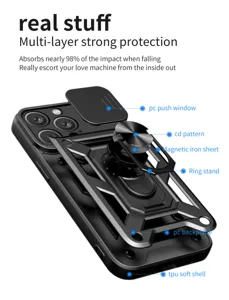 Funda protectora anticaídas con cubierta deslizante para cámara, soporte de anillo e imán.