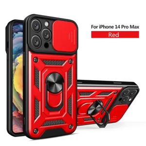 Fundas protectora robusta para iPhone 14 Pro Max con cubierta de cámara y anillo soporte.