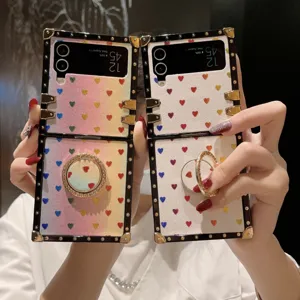 Luxus Glitzer Herz Klappbare Handyhülle Mit Ring Metall-Ecke Schutzhülle Für Samsung Galaxy Z Flip