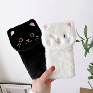 Flauschige Plüsch Katzen Handyhülle für Samsung Z Flip, weiches Winter Schutzcase.