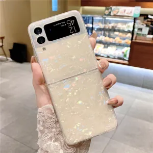 Glänzende Muschel-Handyhülle für Samsung Galaxy Z Flip, laser-holografische Klapphülle.