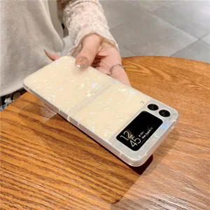 Samsung Galaxy Z Flip Schutzhülle mit Muschel Muster Laser schimmernd faltbar Etui