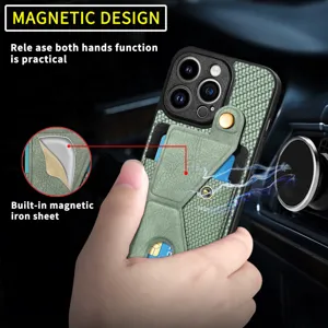 Magnetische gewebte Leder Handyhülle mit Kartenfach und Ständer kompatibel für iPhone.