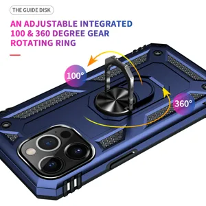 Rugged armor phone case with 360 degree rotating ring stand for iPhone 13 Pro Max protection