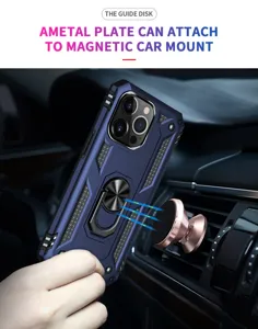 Rugged armor phone case with magnetic ring holder for car mount heavy duty drop proof cover