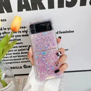 Glitzer Epoxid Schutzhülle kompatibel mit Z Flip 3 4 5 6 schimmernde rosa weiche Abdeckung
