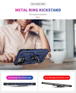 Detail view of the heavy duty rugged phone case with 360 degree rotating metal ring kickstand.