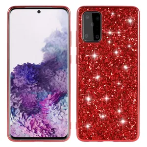 Red glitter phone case detail showing front and back design, sparkling finish.