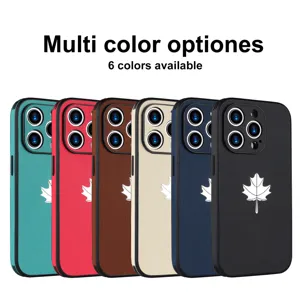 Detailed view of multi-color leather phone case with elegant leaf pattern and drop protection.