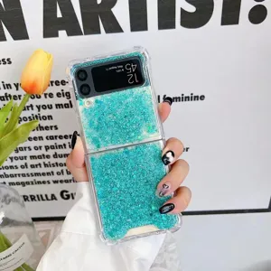 Klares Glitzer Liquid Quicksand Handyhülle kompatibel mit faltbaren Smartphones. Glänzend.