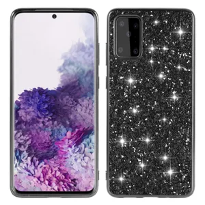 Black glitter sparkling phone case compatible with Samsung, full protection hard back cover.