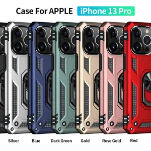 Rugged armor phone case with ring holder for iPhone 13 Pro heavy duty protective cover.