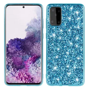 Detailed view of the blue glitter sparkle phone case, full protective cover design.