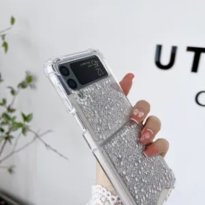 Transparente Glitzer Handyhülle für Samsung Galaxy Z Flip, stilvolles Perlglanz Schutzcase.