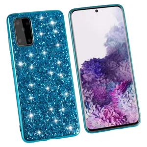 Blue glitter phone case full protection sparkling luxury bling cover for smartphone accessories