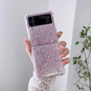 Transparente Glitzer Handyhülle für Samsung Galaxy Z Flip 5 4 3 Epoxid weiche Abdeckung
