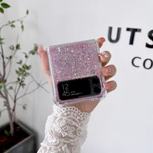 Rosa Glitzer Epoxid Handyhülle für faltbare Smartphones, stylische klare weiche Schutzhülle