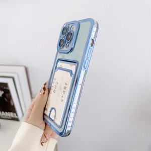 Electroplated iPhone cardholder soft case with glitter insert paper for maximum protection and style.