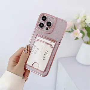 Electroplated glitter phone case with card slot soft cover for iPhone 16 Pro Max XR 14