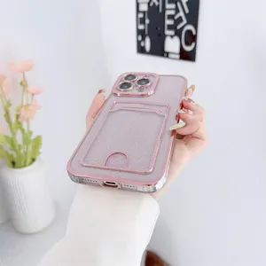 Electroplated Glitter Phone Case with Card Slot Holder Soft Cover for iPhone Pro Max