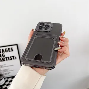 Electroplated TPU iPhone case with card holder slot and glitter paper inside, flexible soft cover.