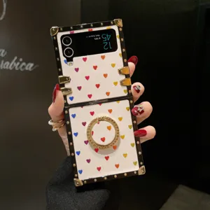 Luxus Glitzer Herz Faltbare Handyhülle mit Metallecken und Ringhalter für Samsung Galaxy Z Flip