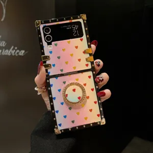 Glitzerndes Herz Klapphandy Schutzhülle mit Ring Ständer, Vintage Koffer Stil für Samsung.