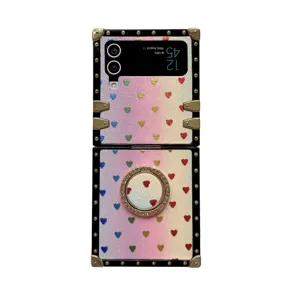 Luxus Glitzer Herz Klappbare Handyhülle mit Ringhalter für Samsung Galaxy Z Flip Serie.