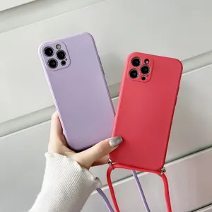 Siliconen telefoonhoesje met verstelbaar koord, zacht, valbestendig, gedetailleerd weergave.