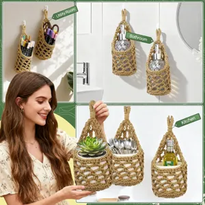 Handmade jute hanging net pocket crochet plant holder bohemian wall storage basket