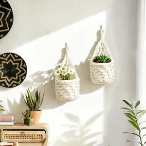 Handmade macrame plant hanger boho cotton rope wall hanging flower pot basket for home decor.