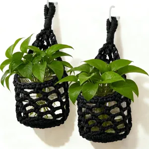 Handmade macrame plant hanger black cotton cord wall hanging vase holder bohemian home decor