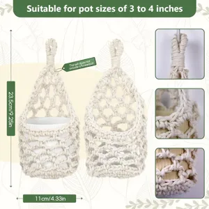 Handmade bohemian crochet plant hanger net pocket for wall hanging home decoration storage basket