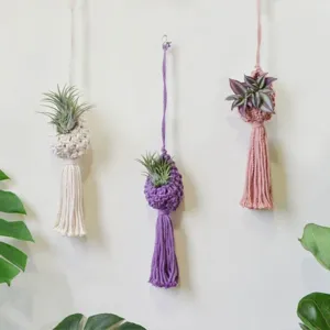 Portapiante macramè fatto a mano set di tre in corda di cotone intrecciata per interni.