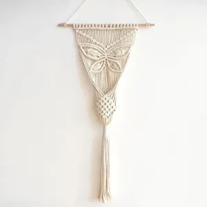 Handgemachte Makramee Blumenampel Detailansicht, boho Baumwollseil Wandbehang Dekor.