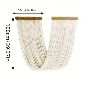 Macrame wandhangers detail, geweven wit katoenen touw wandtapijt met houten stok 100cm