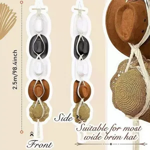 Böhmischer Makramee Hüte Organizer Wandbehang Boho Hutthalter für breite Krempen 2.5m