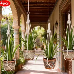 Suspension macramé plante 4 pcs panier suspendu bohème fait main porte-pot de fleurs