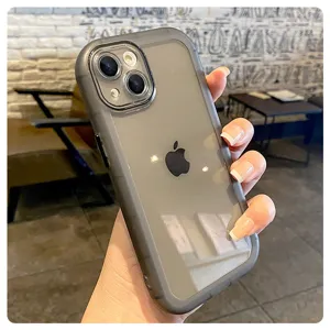 Silicone phone case for iPhone, translucent dark grey soft bumper drop-resistant protective cover.