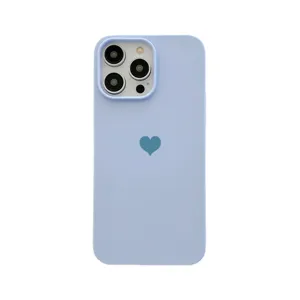 Coque de téléphone en silicone mat pour iPhone, joli design cœur bleu, protection.