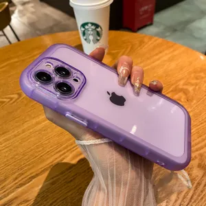 Transparent purple silicone phone case for iPhone, soft shockproof protective back cover.