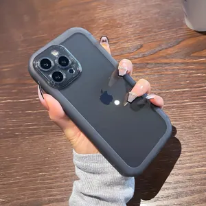 Protective silicone phone case with frosted transparent back panel compatible with iPhone models.