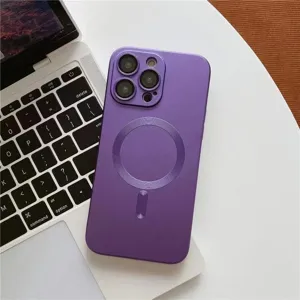 Coque de téléphone magnétique violette avec protecteur d'objectif texture CD métal.